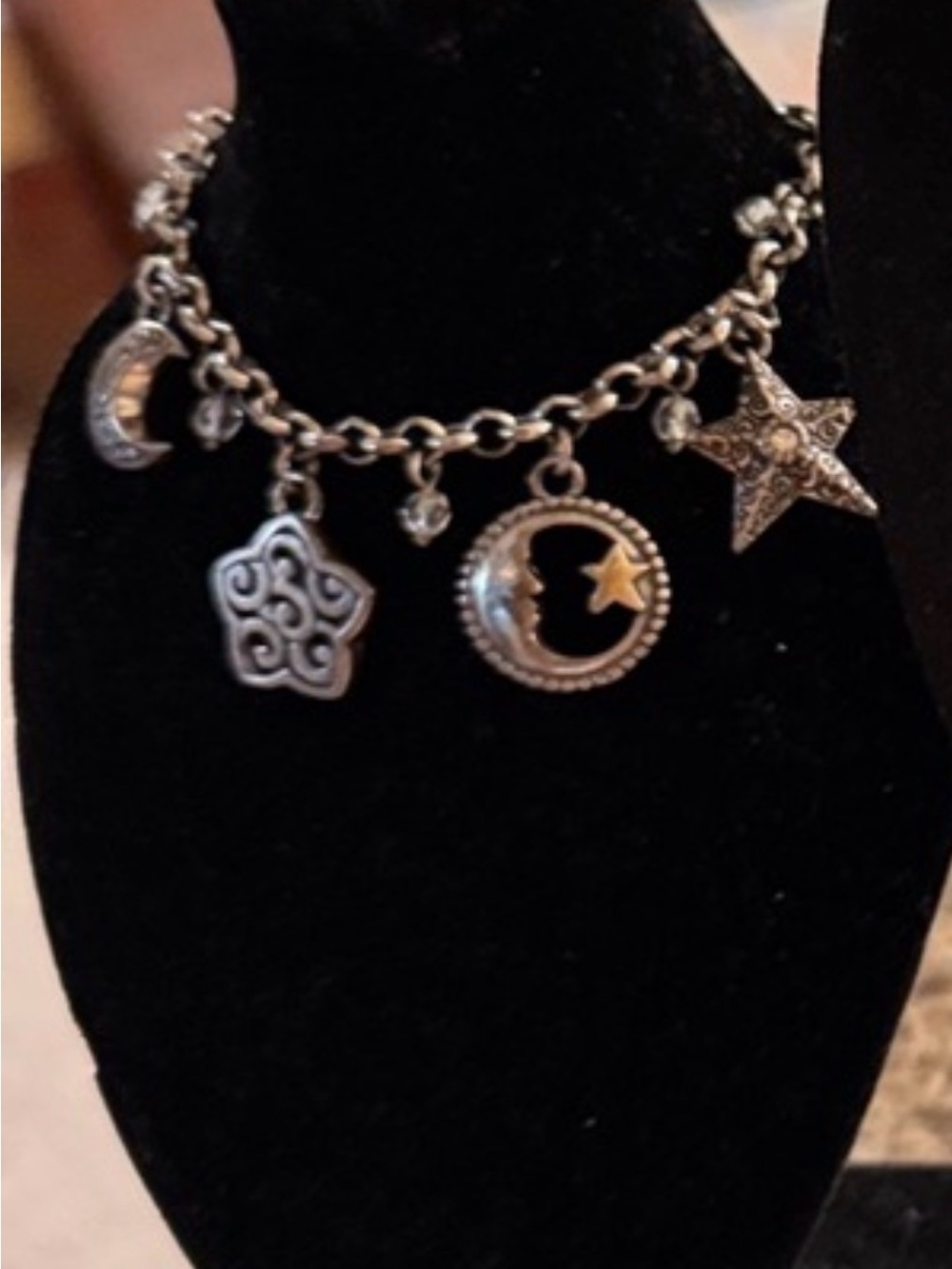 🌛Brighton SLVR VTG+ CELESTIAL Star Moon Charm Bracelet!